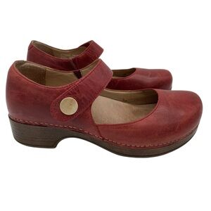 Dansko Red Leather Mary Jane Clogs